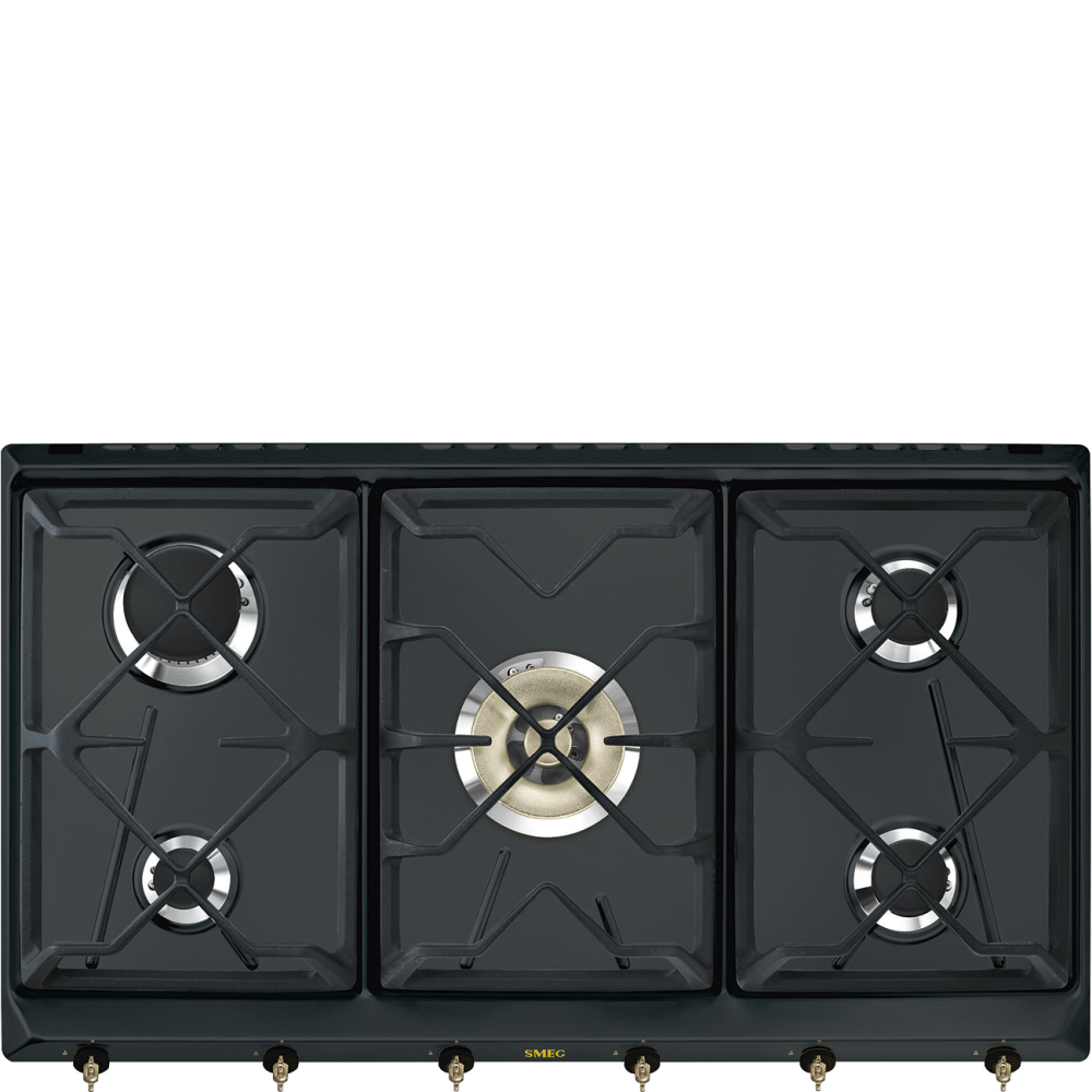 Smeg Plynová varná deska SRV896, 90 cm, 5 varných zón, černá SRV896AOGH