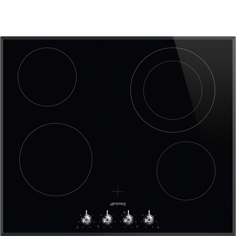 Smeg Sklokeramická varná deska se 4 varnými zónami, knoflíkové ovládání, 60 cm, SE364ETBM, černá SE364ETBM