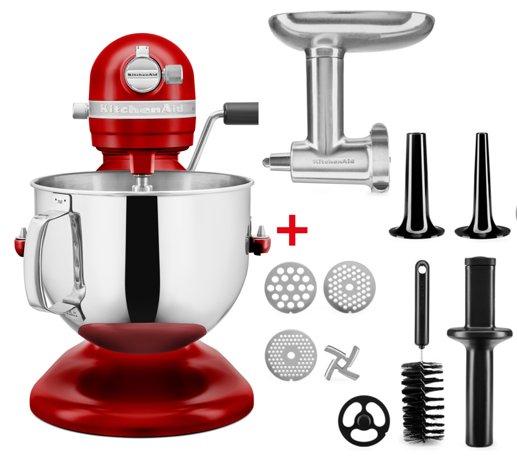 KitchenAid Výhodná sada kuchyňský robot Artisan 5KSM7580 se zvedací mísou + mlýnek na maso, královská červená BUNDLEFAMILYER