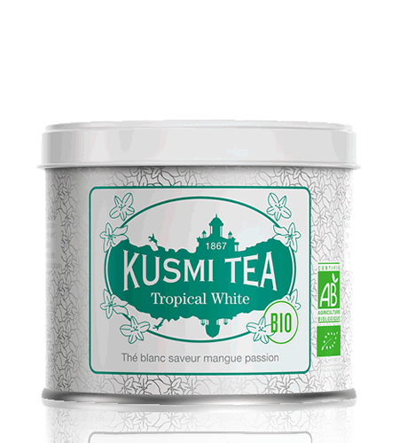 Kusmi Tea Sypaný bílý čaj Tropical White Bio, kovová dóza 90 g 21637A1070