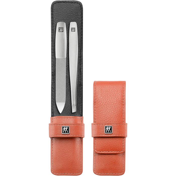 Zwilling Beauty Manikúra Classic Inox, pilník a pinzeta v koženém pouzdře, korálová barva 97381-002