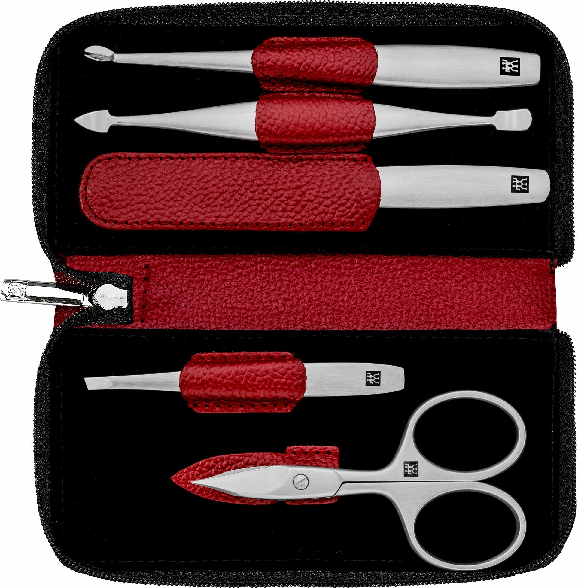 Zwilling Beauty Premium manikúra, kožené pouzdro se zapínáním na zip, 5 ks, červená 97094-002