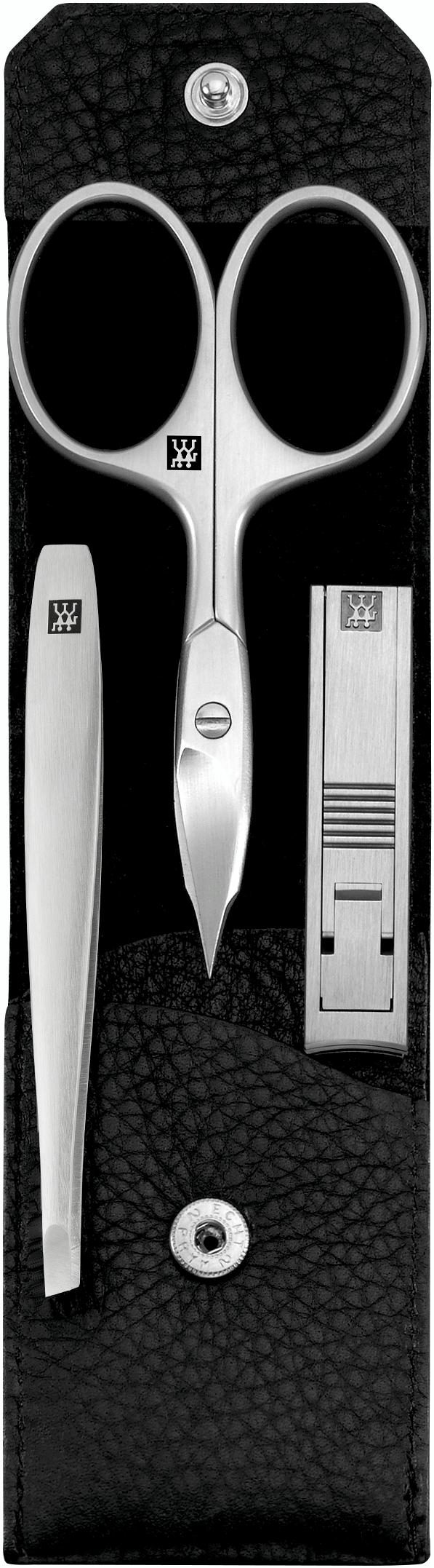 Zwilling Beauty Premium manikúra Yak, kožené pouzdro, 3 ks (nůžky, štípátko, pinzeta), černá 98642-004