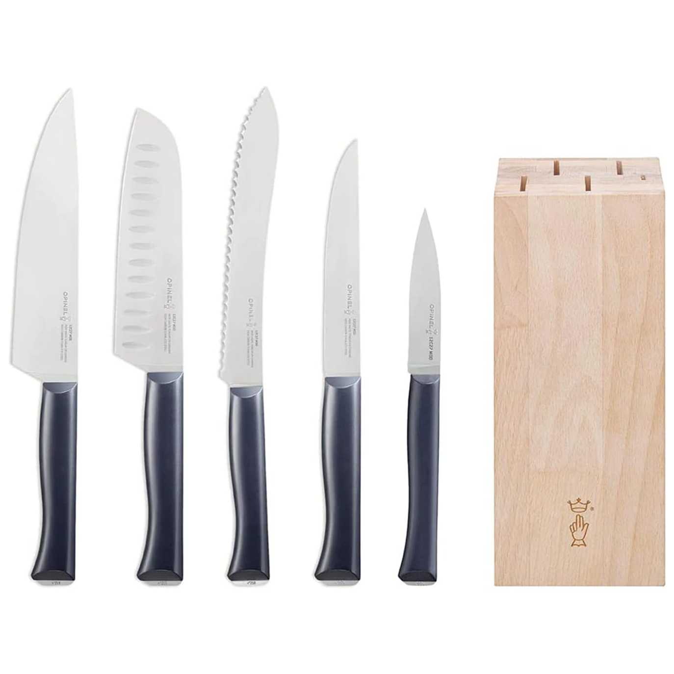 Opinel Blok s noži Intempora, 5ks (kuchařský, Santoku, na chléb, na zeleninu, porcovací, 002404