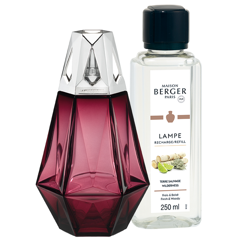 Maison Berger Paris Dárková sada: katalytická lampa Prisme + Divočina, 250 ml, granátová 4755