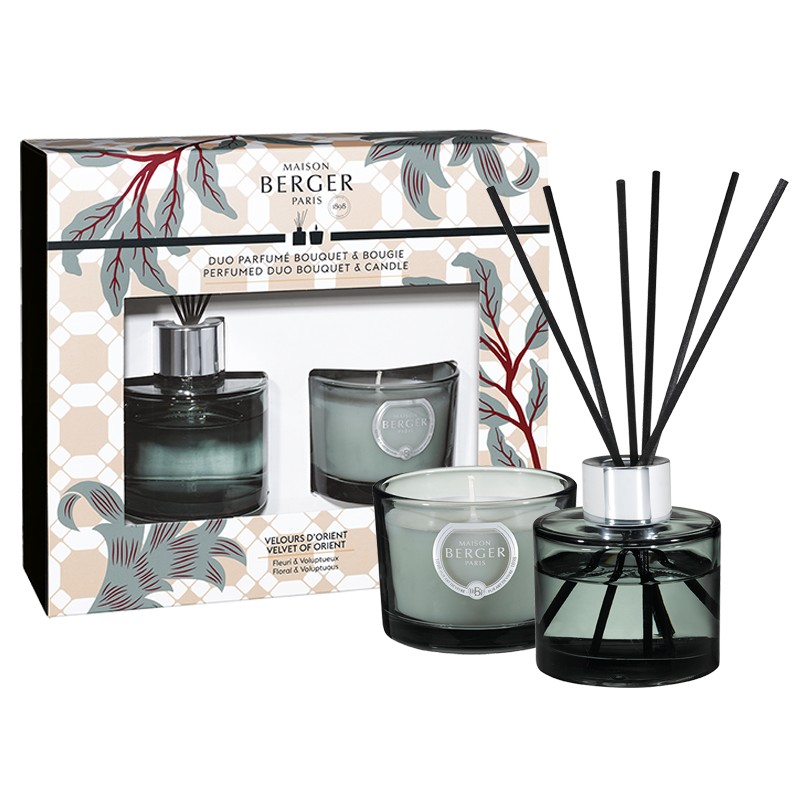 Maison Berger Paris Dárková sada Duo Mini Adagio: aroma Difuzér s náplní 80 ml + vonná svíčka 80 g, Samet z Orientu 6966