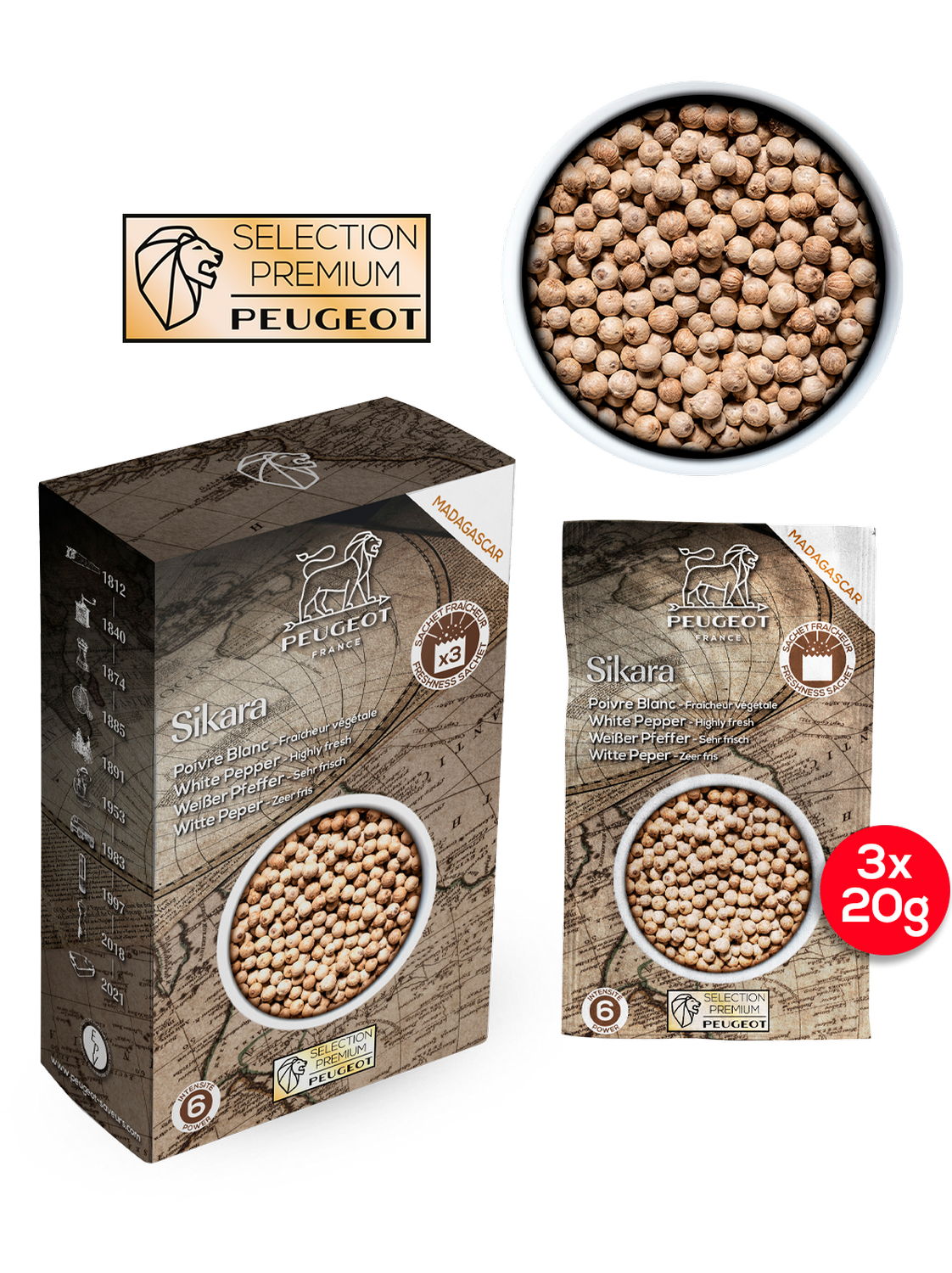 Peugeot Bílý pepř Sikara Premium, 3 x 20 g  42486