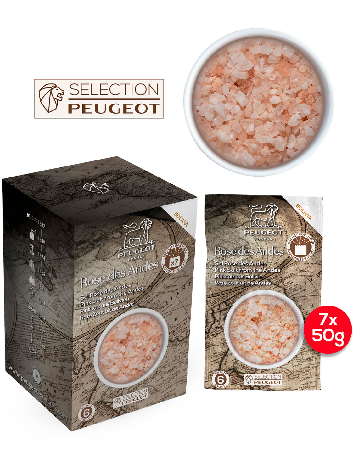 Peugeot Andská růžová sůl z Bolívie, 7 x 50 g 42738