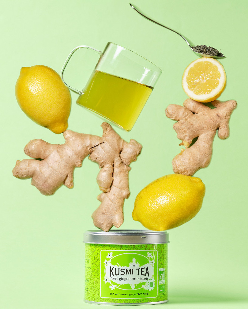 Sypaný zelený čaj v plechovce Kusmi Tea Green Ginger Lemon BIO