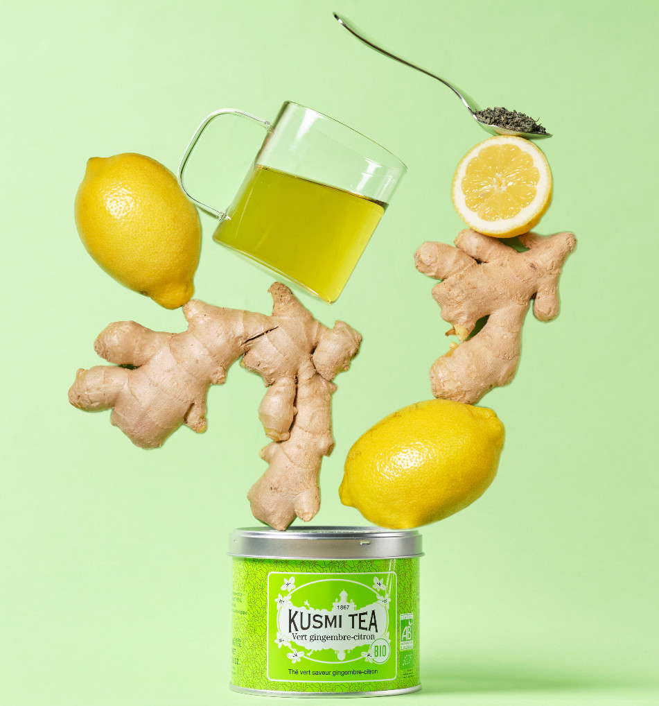 Sypaný zelený čaj v plechovke Kusmi Tea Green Ginger Lemon BIO